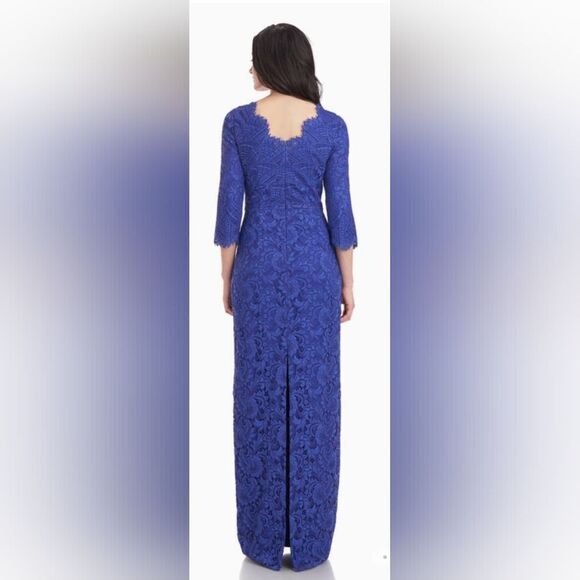 JS COLLECTION Simone V-Neck Lace Column Gown NWOT size 6 Marine Blue - Picture 2 of 7